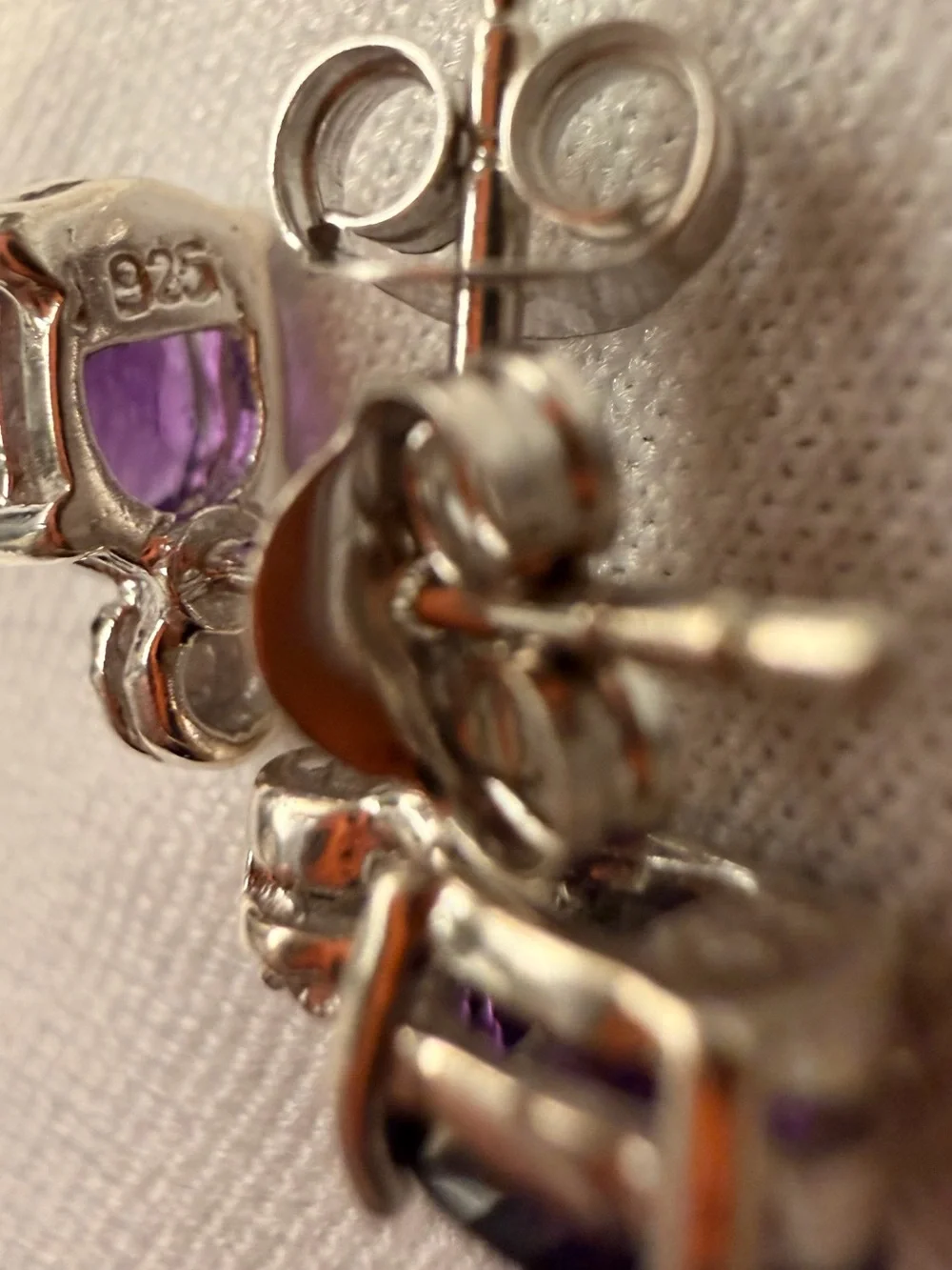 925 Sterling Silver Stud Earrings/Amethyst and Natural Diamond